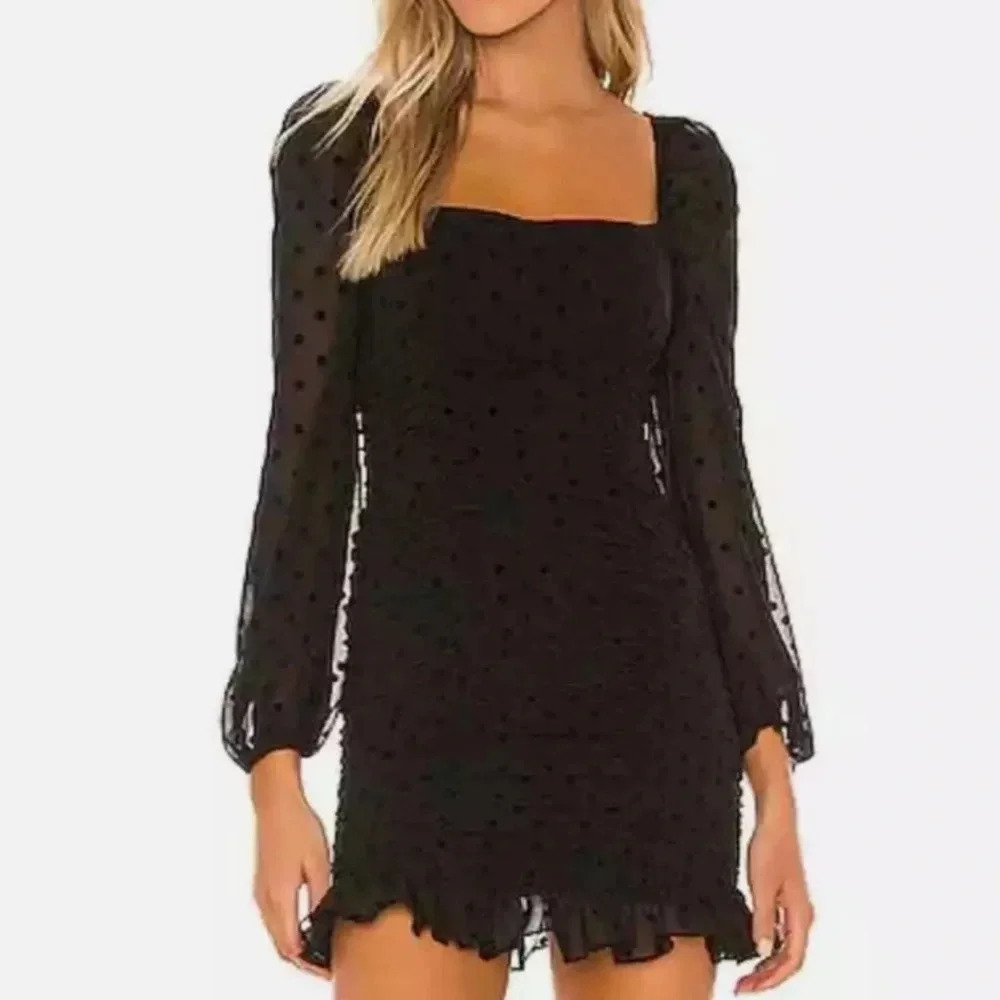 Privacy please long sleeve Mini Dress in Black polka Dot Size Small NWT